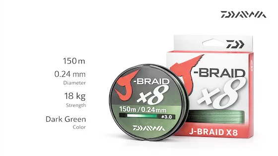 Шнур Daiwa J-Braid Х8 150m Dark Green 18.0kg 0.24mm #3.0